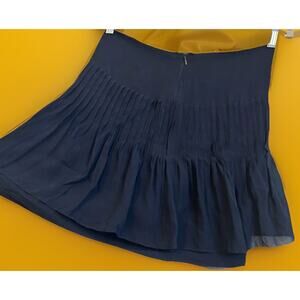 VTG Silk Pleated Mini Skirt 6 Navy Blue Ruffles Luxury Designer RARE Made In USA